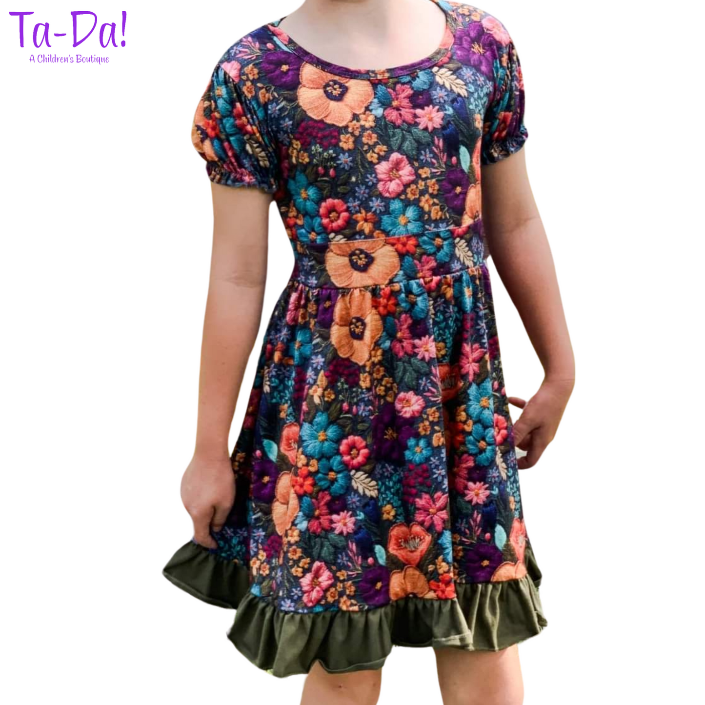 Embroidered Floral - WK Ruffle Hem Dress