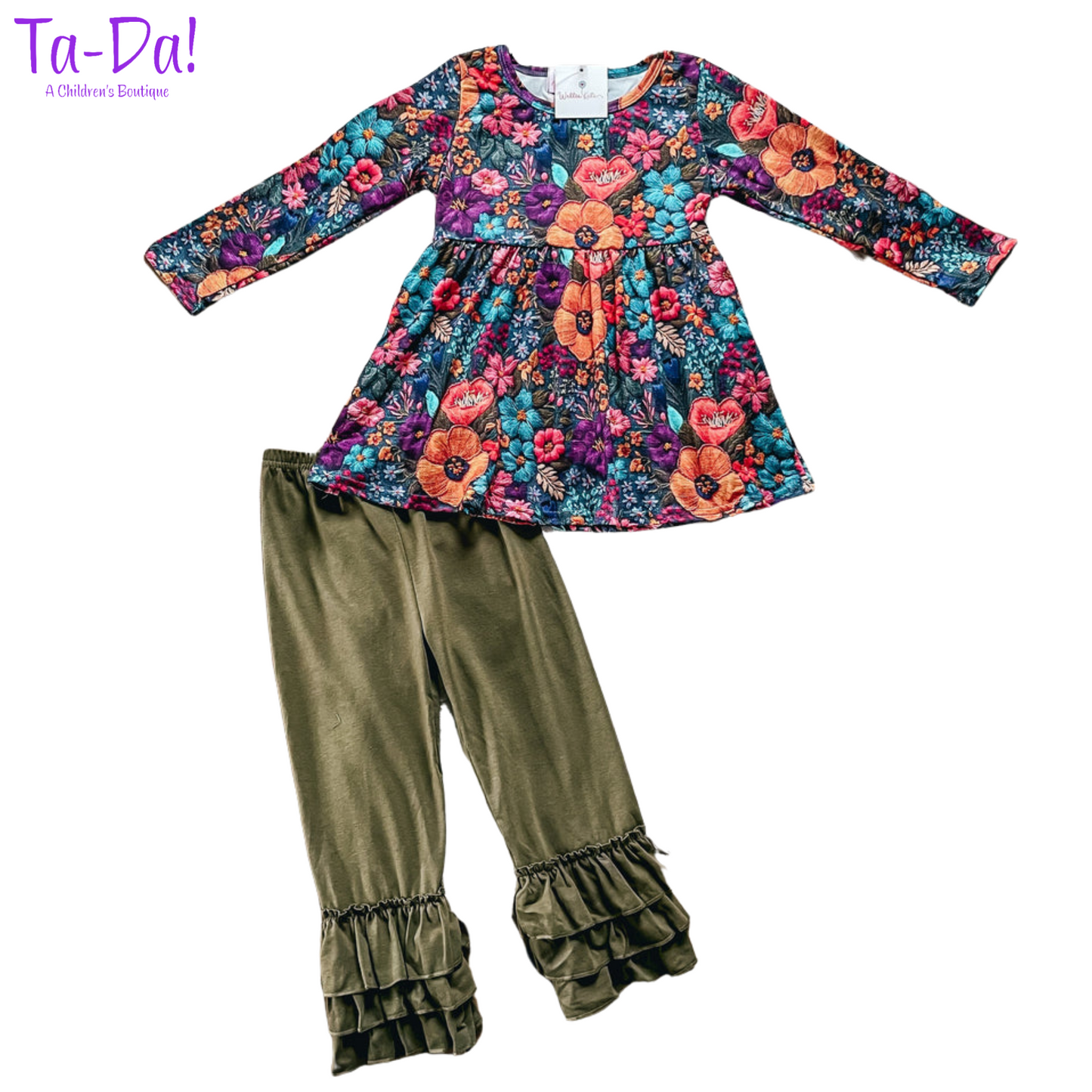 Embroidered Floral - WK Ruffle Pants Set