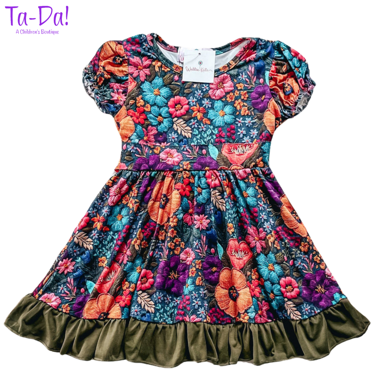 Embroidered Floral - WK Ruffle Hem Dress